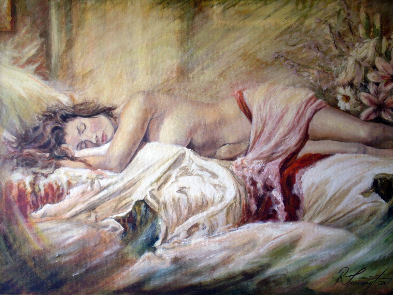 Картины лежа. Картина Vicente Romero спящая. Картина спящей девушки. Спящая женщина в живописи. Лежащая женщина живопись.