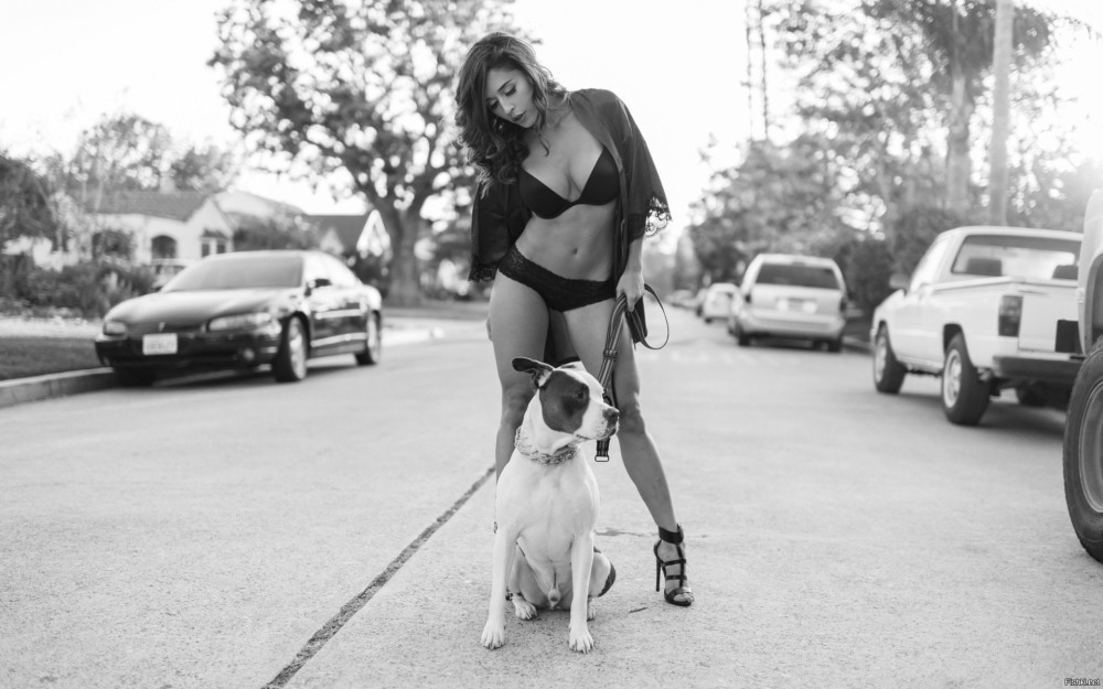 Голая рабыня на поводке с ошейником