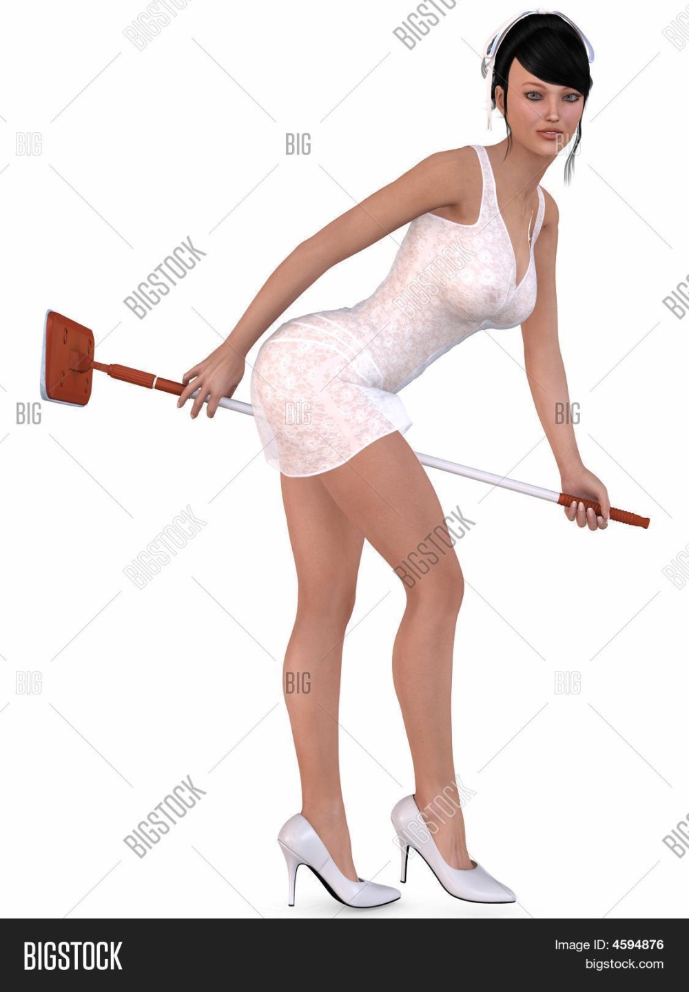 Молодая уборщица у входа