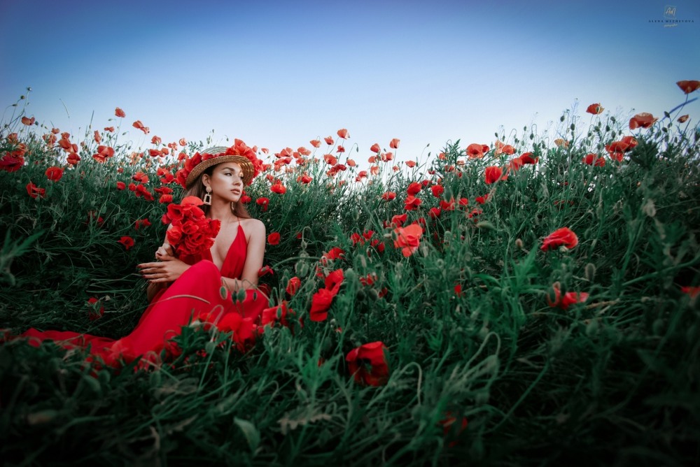 Маковое поле девушка