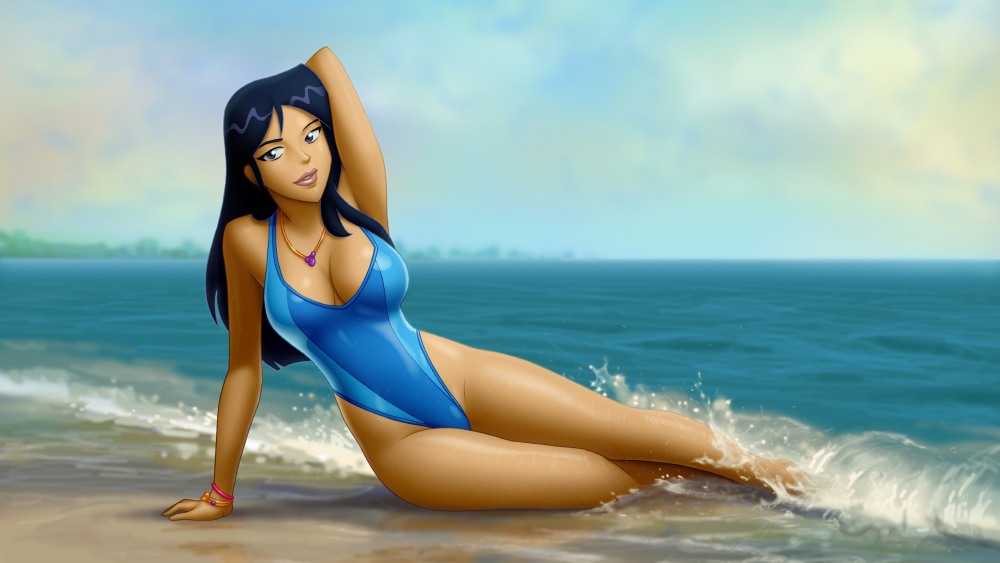 Рисованная девушка в купальнике
